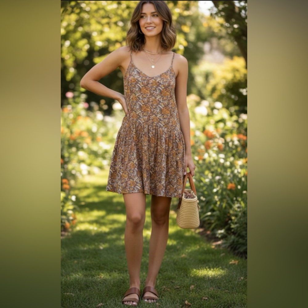 American Eagle Outfitters Paisley A-Line Skirt - Brown and Yellow